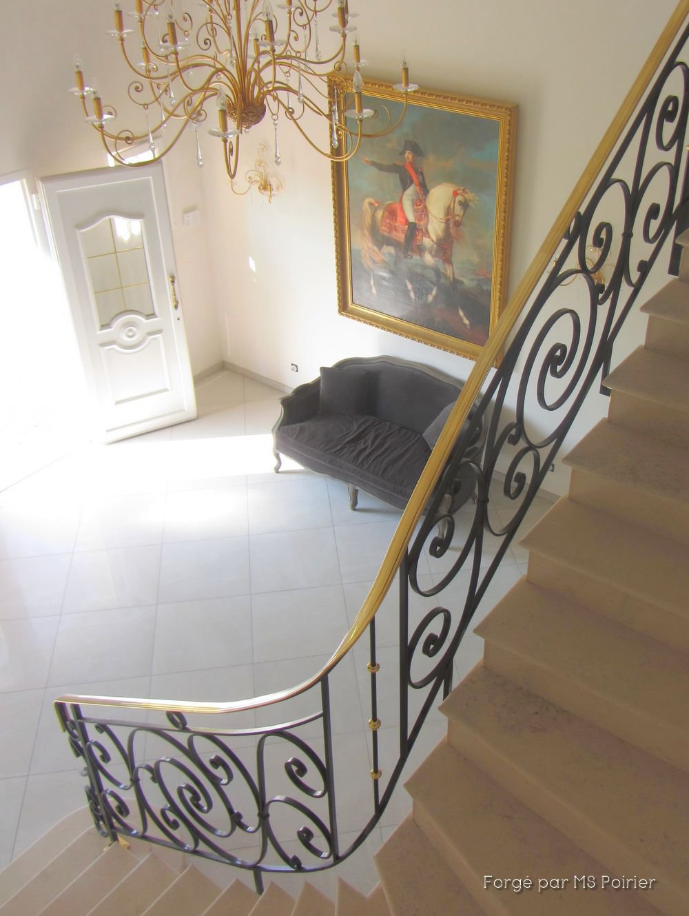 rampe d'escalier Charles VIII avec barreau bagué en laiton poli